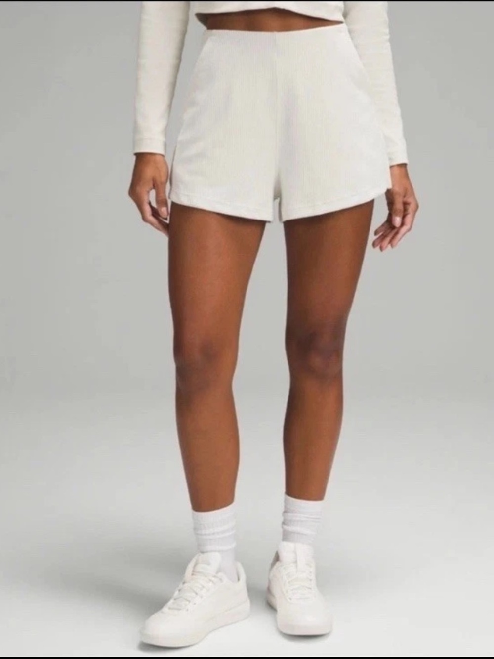 Lululemon | Beige Ribbed Softstreme High Rise Shorts 2” in Bone Lounge Modal 6